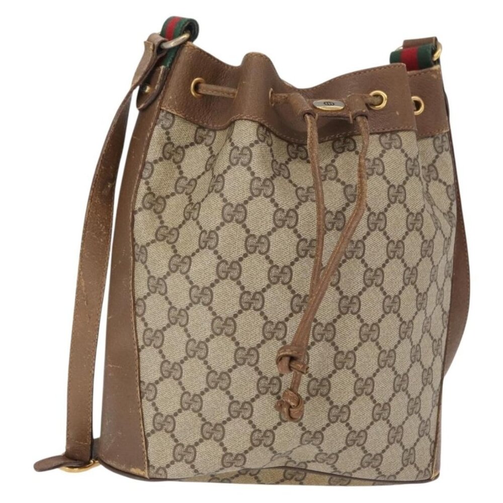 Authentic GUCCI GG Supreme Web Sherry Line Bag PVC Red Beige 41 02 034